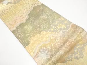 道長取りに草花・箔散らし模様織り出し袋帯